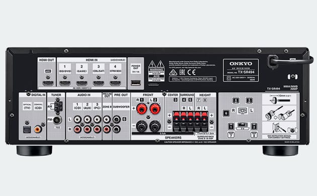 Amplituner kina domowego Onkyo TX-SR494 (tył)