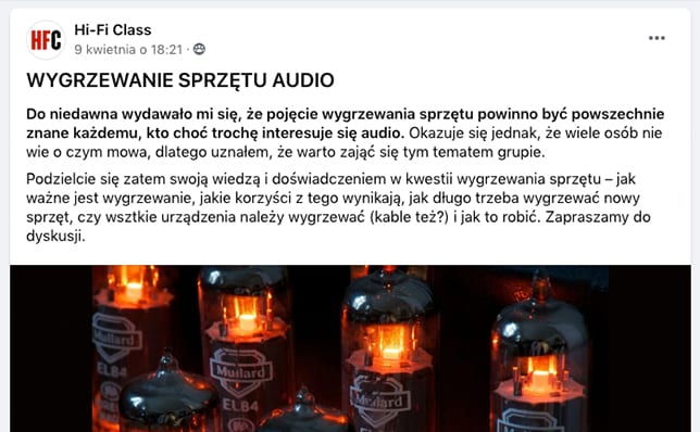 Wygrzewanie sprzętu audio - dyskusja na FB